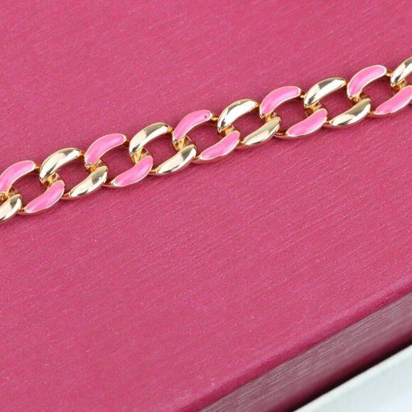 "Rose Gold Pink Enamel Chain Link Bracelet, Bold and Trendy Design, XPBL0757 - Picture 9 of 12